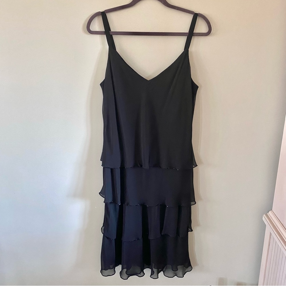 Alex Evenings Beaded Trim Chiffon Tiered Layered Dress